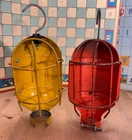 2 Vintage Metal Drop Light Bulb Safety Trouble Cages, Yellow & Orange Steampunk Used. Price: $20.00.