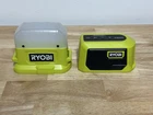 Open Box Ryobi Bluetooth Speaker (PAD02B) And Cordless Compact Area Light (P796). Price: $42.00.