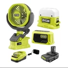 Ryobi 18V Compact Camper's Kit - Cordless Light, Speaker, Fan, Battery, Charger New. Price: $125.00.