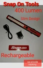 New Snap On 400 Lumen Rechargeable Shop Work Light Red Super Slim Hooks + Magnet. Price: $114.95.