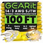 Gearit 100FT Power Extension Cord Outdoor 14/3 Sjtw Heavy Duty Lighted Yellow New. Price: $70.95.