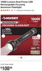 Husky 10000 Lumens Dual Power Led Rechargeable Focusing Aluminum Flashlight New. Price: $80.00.