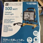 Utilitech Model 1107084 Halogen 500W Yellow Work Light Open. Price: $24.95.