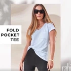 Cabi #5923 Fold Pocket Tee In Light Blue Cap Sleeve V-neck Top M Excellent! Pre-owned. Price: $26.95.