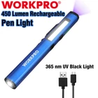 Workpro Usb Rechargable Pocket Pen Led Flashlight Uv Black 450 Lumen New. Price: $16.19.