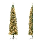 Costway 7-FT Pre-lit Slim Artificial Christmas Tree With White Led Lights Open. Price: $109.00.