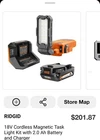 Ridgid 18V Cordless Magnetic Led Worklight Kit 900LM R86907KSB New. Price: $90.00.