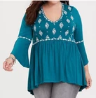 Nwt Torrid Women Sz 3 (22/24) Teal Embroidered Bell Sleeve Babydoll Top Boho New. Price: $28.95.