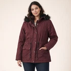 New Look Utility Jacket Faux Fur Hood Large Zip Snap Pockets Drawstring Pre-owned. Price: $30.00.