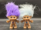 2 Vtg 3" Ace Troll Doll Light Blue, Purple Hair & Heart Belly Jewel Used. Price: $20.29.