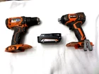 Ridgid 18V Cordless Kit: Drill R8600 & Impact Driver 86034 + Battery- Tested Used. Price: $59.00.