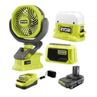 Ryobi 18V Compact Camper's Kit - Cordless Light, Speaker, Fan, Battery, Charger New. Price: $90.00.